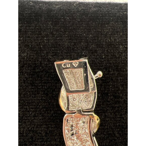 Gold & Silver Tone Bracelet W/ Cubic Zirconia Accents 7 Inches Elegant Design Se - Picture 3 of 5